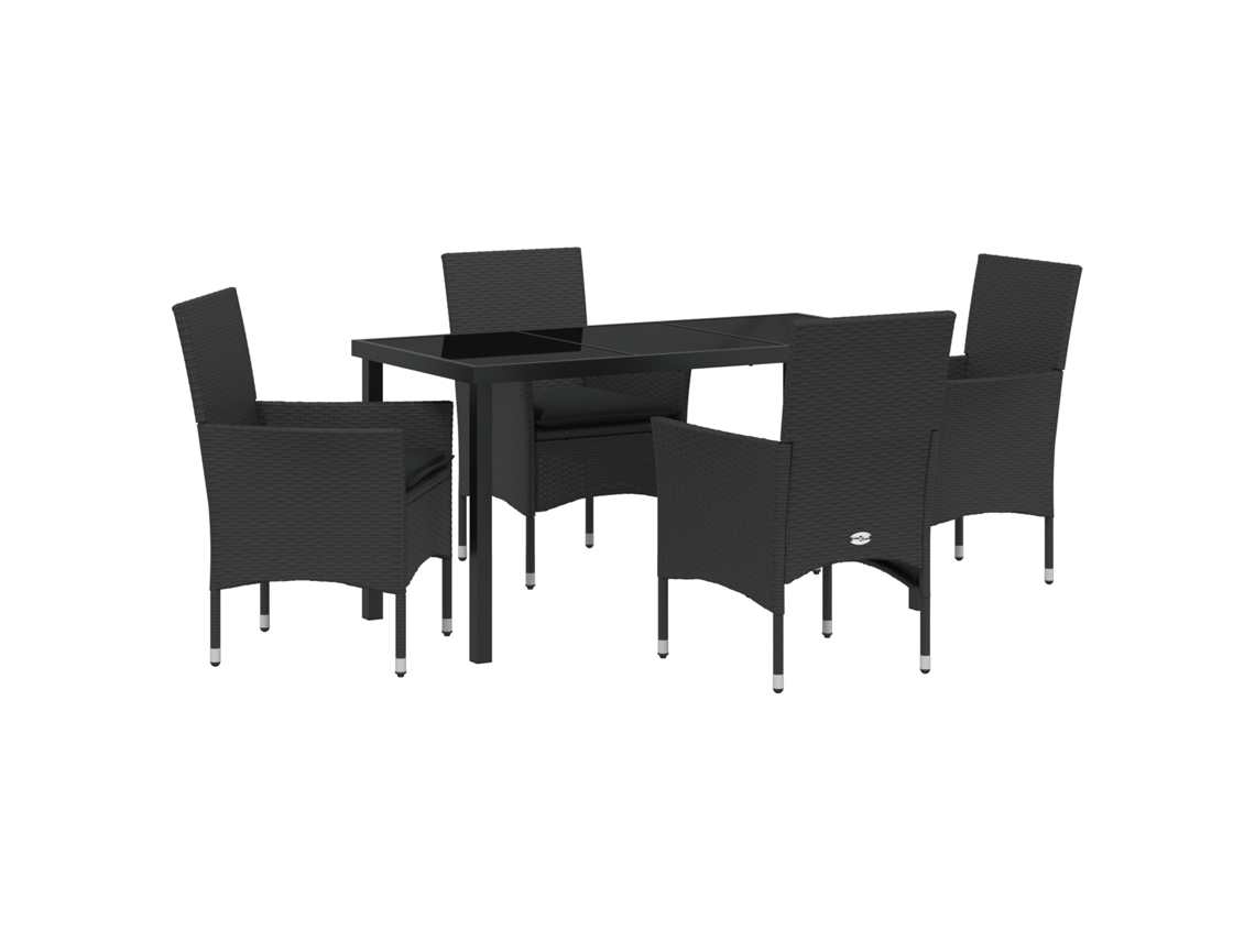Conjunto 5 Conjunto De Jantar Para Jardim Vidaxl Preto Vime Pe (140 X 70 X 73 Cm)