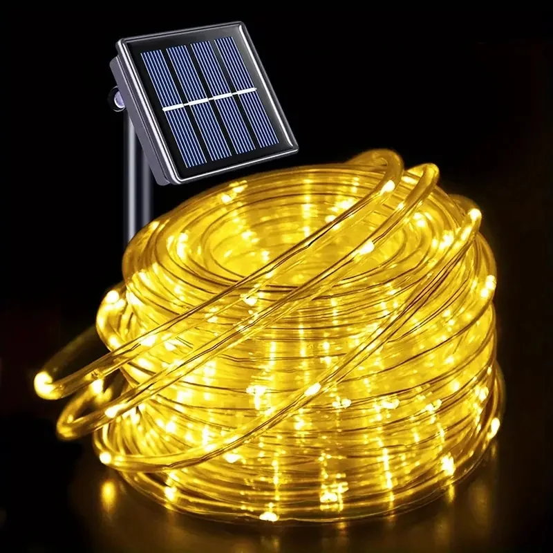 Cordão de Luzes Led Solares À Prova D'água para Uso Externo, 8 Modos. MDUG (luz Quente, 7m50 Leds)