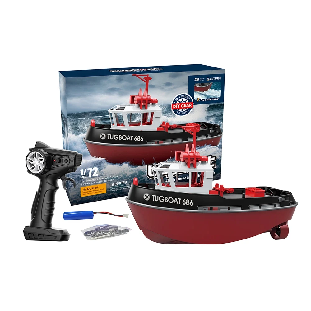 (Preto, 1 bateria) Barco de controle remoto com potente motor Duplo 2.4g 1/72, barco elétrico semi-elétrico com longo alcance