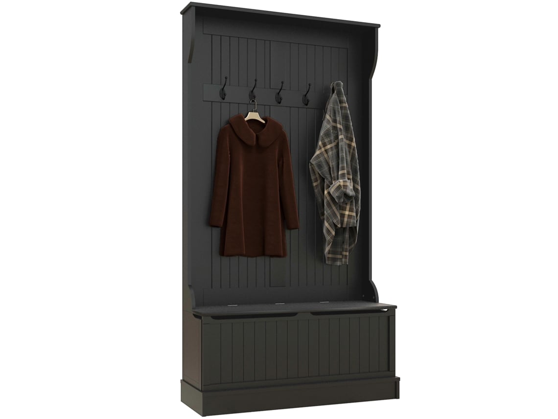 Móvel Cabide de Entrada Mdf Cor Preto 96x34x179,7 cm Homcom