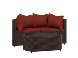 Maison Exclusive - 3 Pcs Conjunto Lounge Jardim C/ Almofadões Vime Pe Castanho
