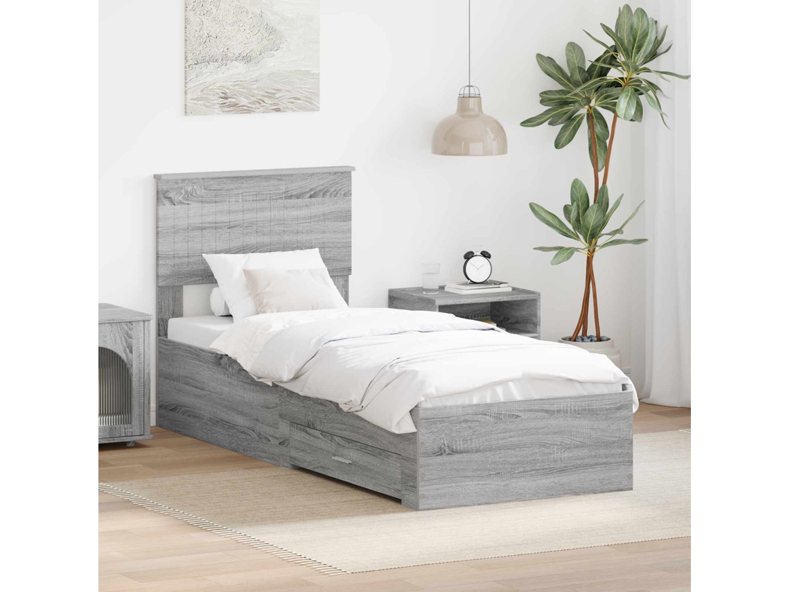 Vidaxl Estrutura Da Cama Com Gaveta Cinza Sonoma E Prata 75 X 190 Cm