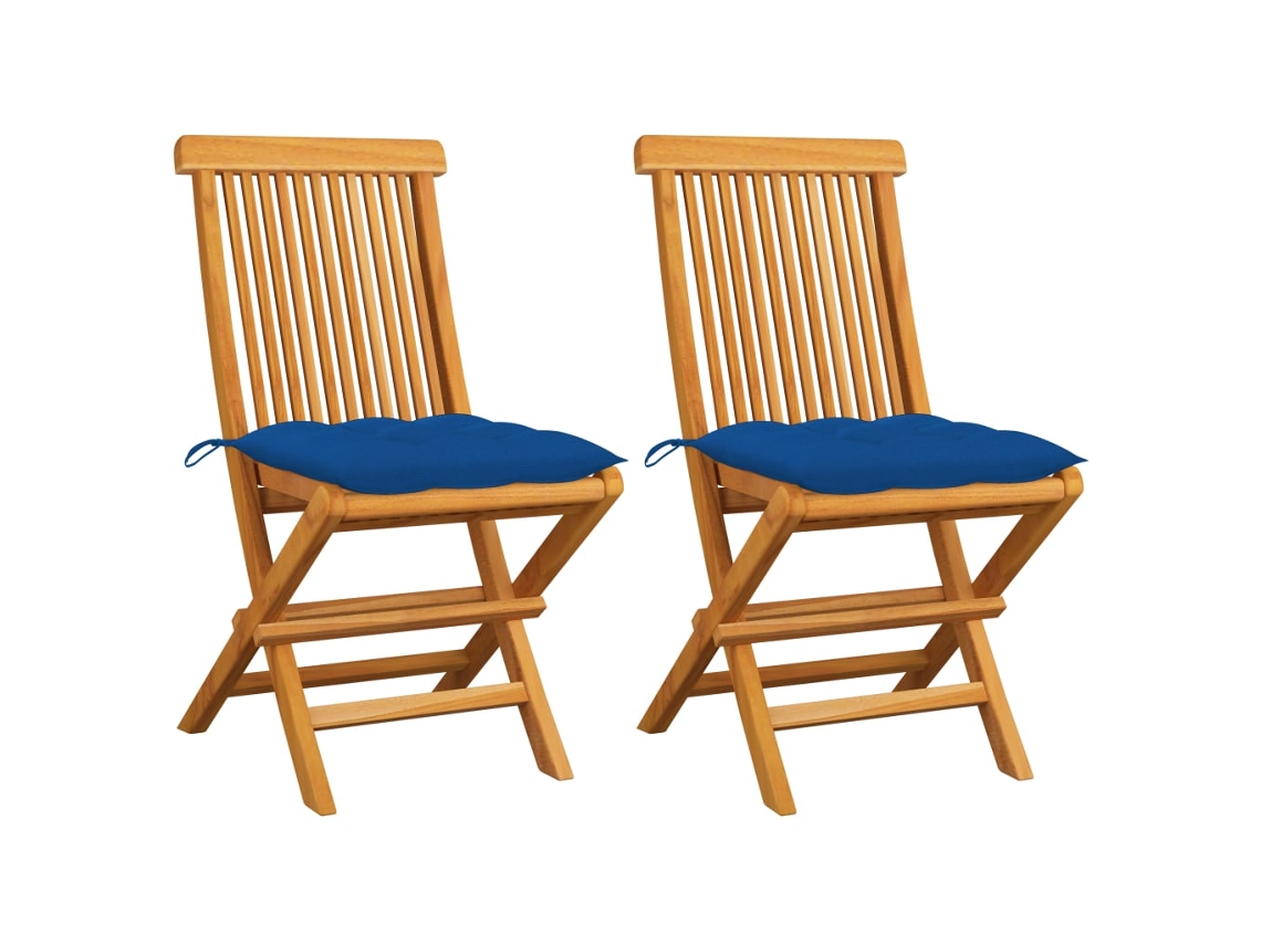 Cadeiras De Jardim C/ Almofadãµes Azuis 2 Pcs Teca Maciã§a DKD HOME DECOR