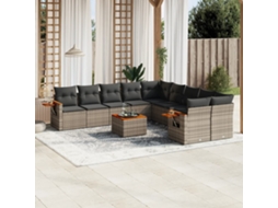 Vidaxl 11 Pcs Conjunto Sofás De Jardim C/ Almofadões Vime Pe Cinzento