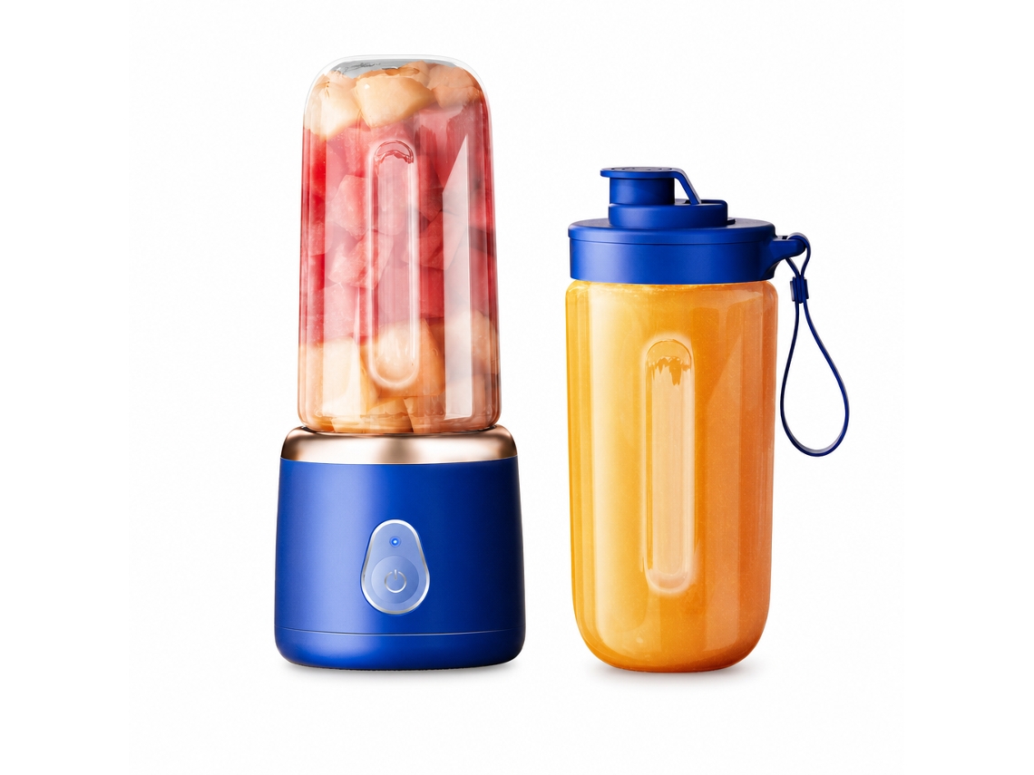 Liquidificador Portátil Recarregável Usb-c Com 2 Copos, Azul, 10 Lâminas, Para Frutas E Legumes
