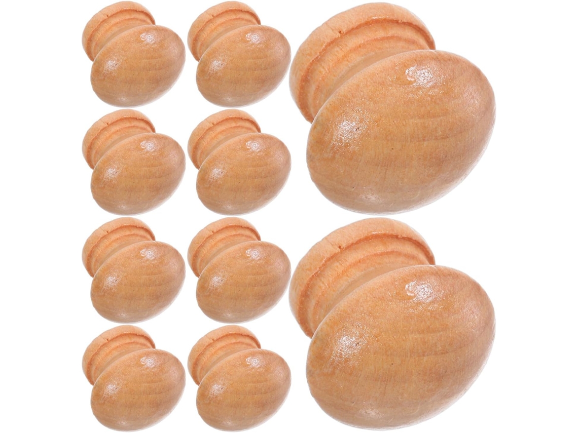 Conjunto De 10 Puxadores Redondos Em Formato Cogumelo Para Armários E Guarda Roupas, Feitos De Madeira