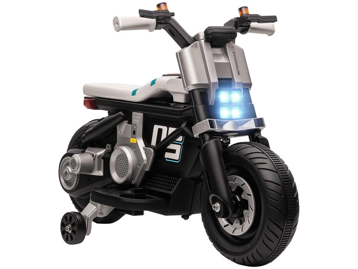 Motocicleta Elétrica para Crianças de 3 a 5 Anos em Pp e Metal com Rodas. Trompa e Música. 86x44x58 Cm. Preto e Branco Ge