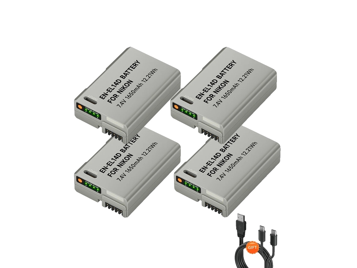 Bateria Substituta Nikon En El14, Capacidade De 1650mah, Carregamento Usb C,4pcs Battery Oem