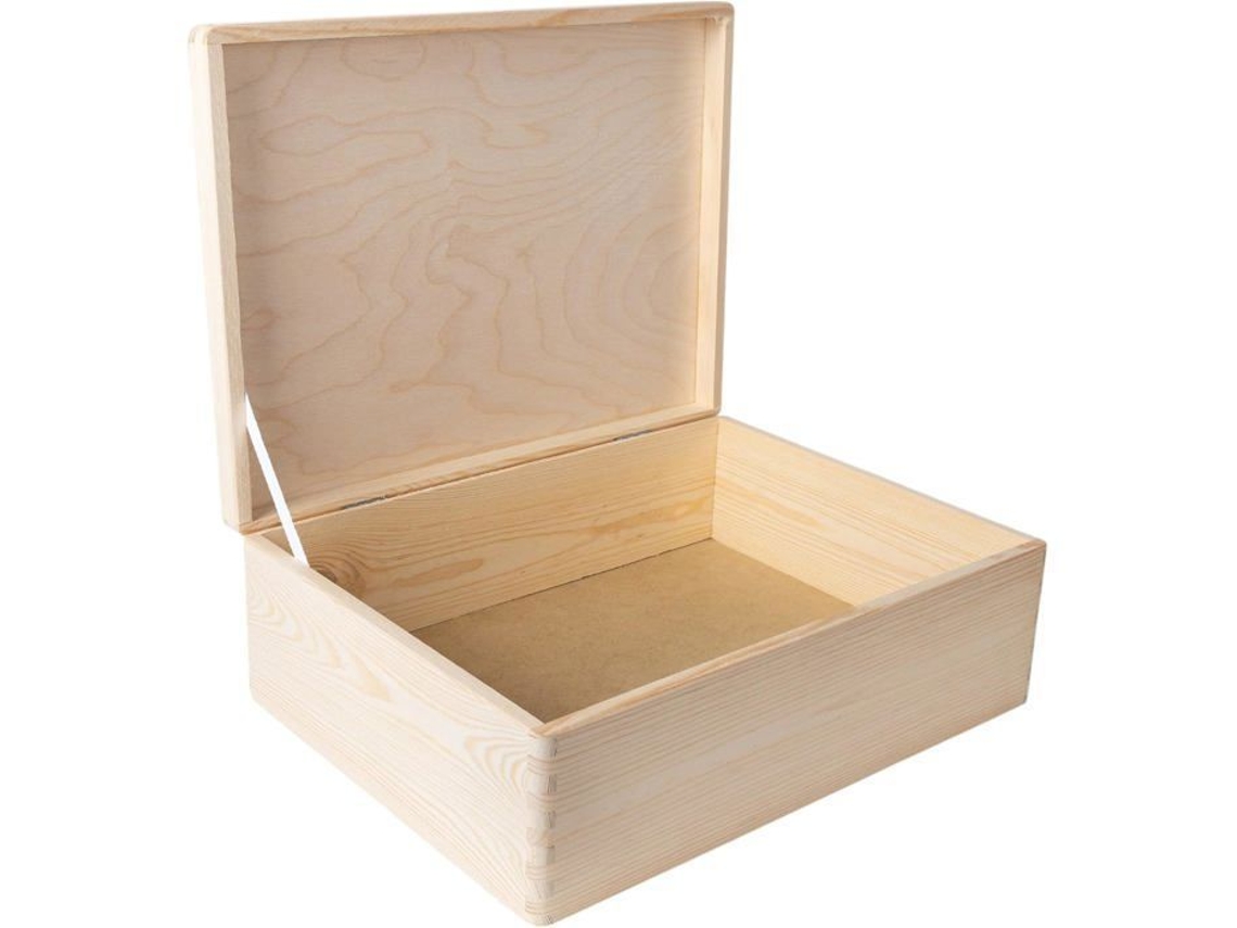 Caixa Em Madeira Bruta Para Armazenamento De Lembranças Creative Deco Com Charneiras Prateadas 40 X 30 X 14 Cm (/ 1 Cm)