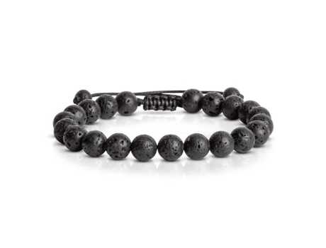 Pulseira Ajustável em Contas de Pedra Lava 8 Mm Pedras Preciosas Naturais Tamanho de 17 a 25 Cm para Homem e Mulher FOLKI
