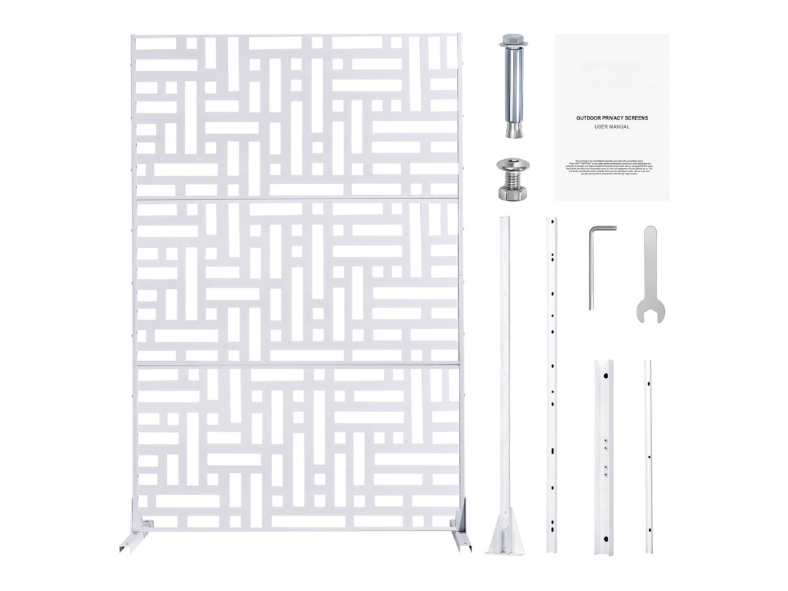 Painel Divisório Metálico Branco 120x50,8x193 Cm Para Jardim Ou Terraço Com Design Elegante E Base Estável Tekmaquinas