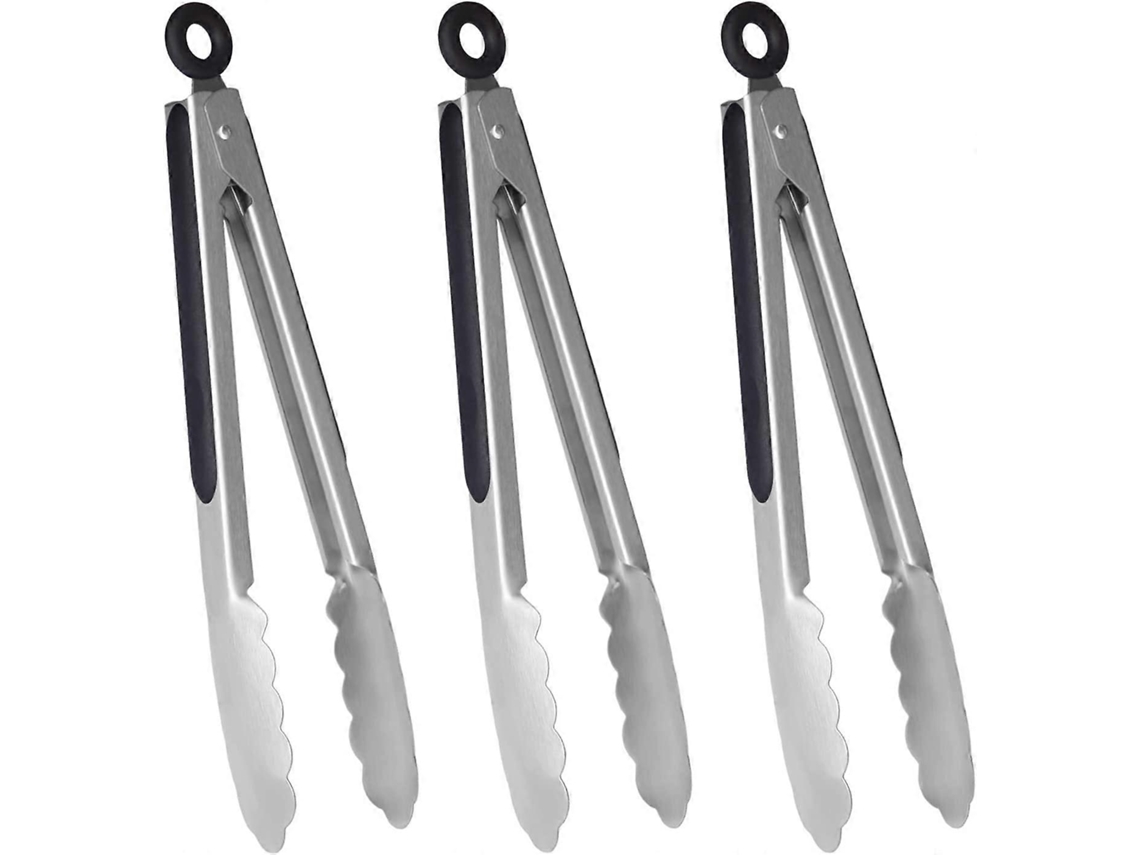 Conjunto de 3 Pinças de Churrasco de Cozinha 9 Polegadas Prata