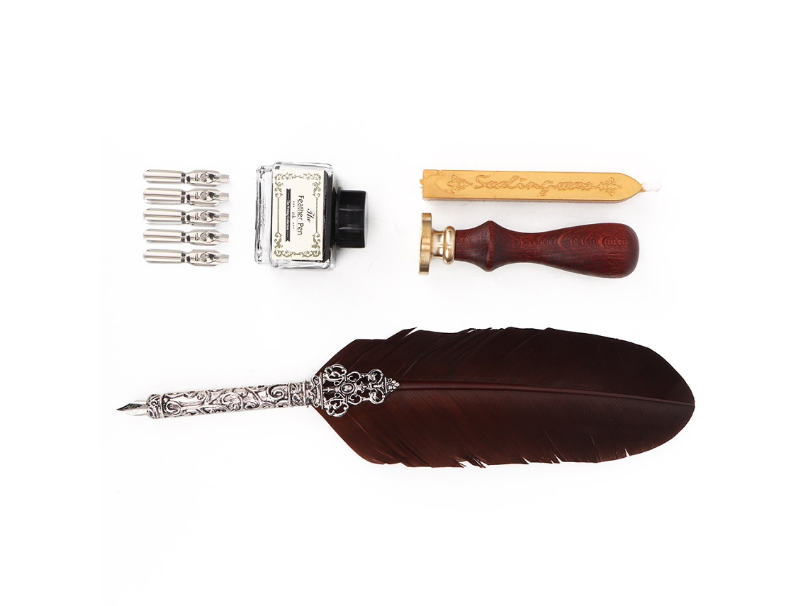 Set de Pluma Vintage para Escritura e Caligrafia em Caixa de Presente (marrom)