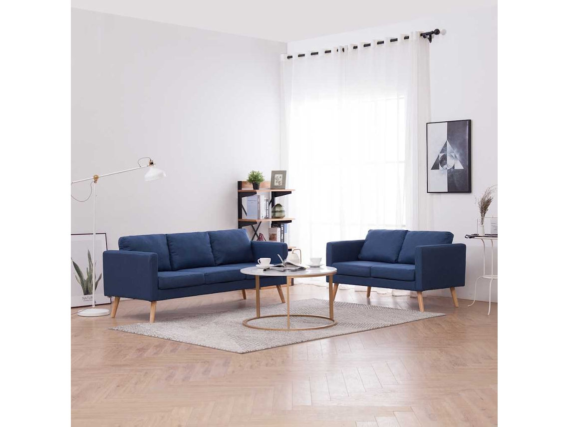 Vidaxl 2 Pcs Conjunto De Sofás Tecido Azul