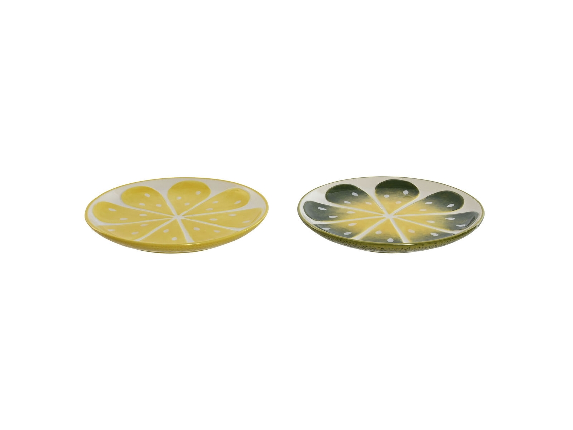 Prato De Jantar Home Esprit Amarelo Verde Grés Limão 22,5 X 22,5 X 2,5 Cm (2 Unidades)
