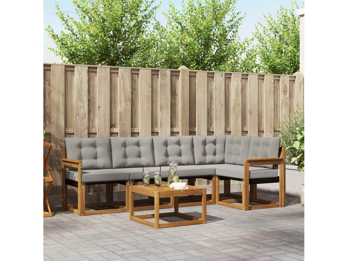 Vidaxl Conjunto De Sofás Para Exterior 6 Pcs Cinza Natural E Claro