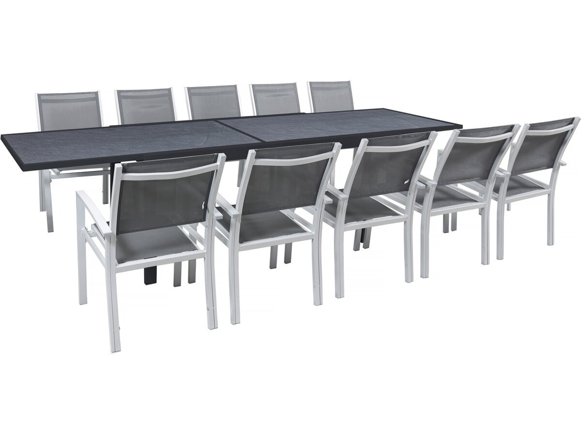 Conjunto De Mobiliário De Jardim Lagos - 200/320 X 105 X 76 Cm - 10 Cadeiras - Cinzento Escuro