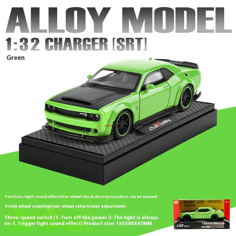 (verde) Miniatura Do Carro Challenger Hellcat Srt Em Escala 1/32