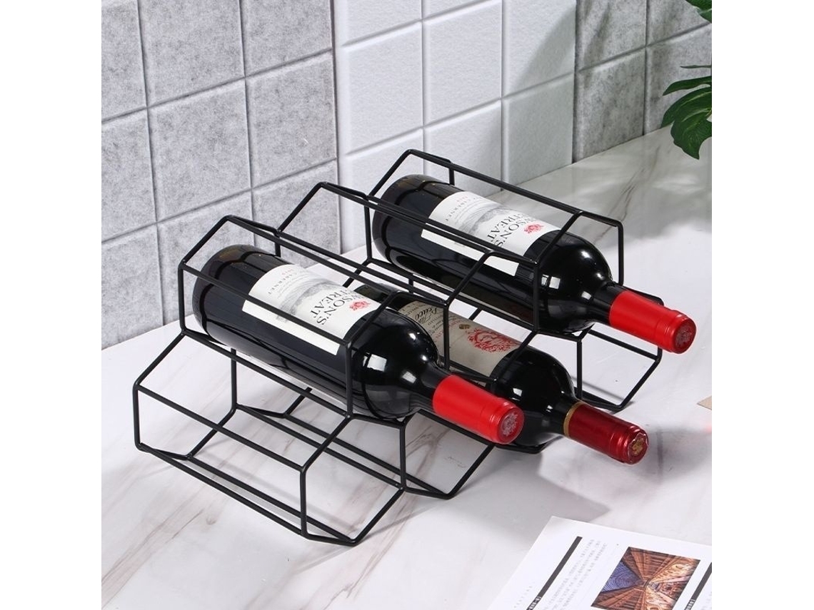 Suporte De Vinho Em Metal Preto P/ Mesa, Geométrico, 9 Garrafas, Ideal P/ Bar Ou Armário*