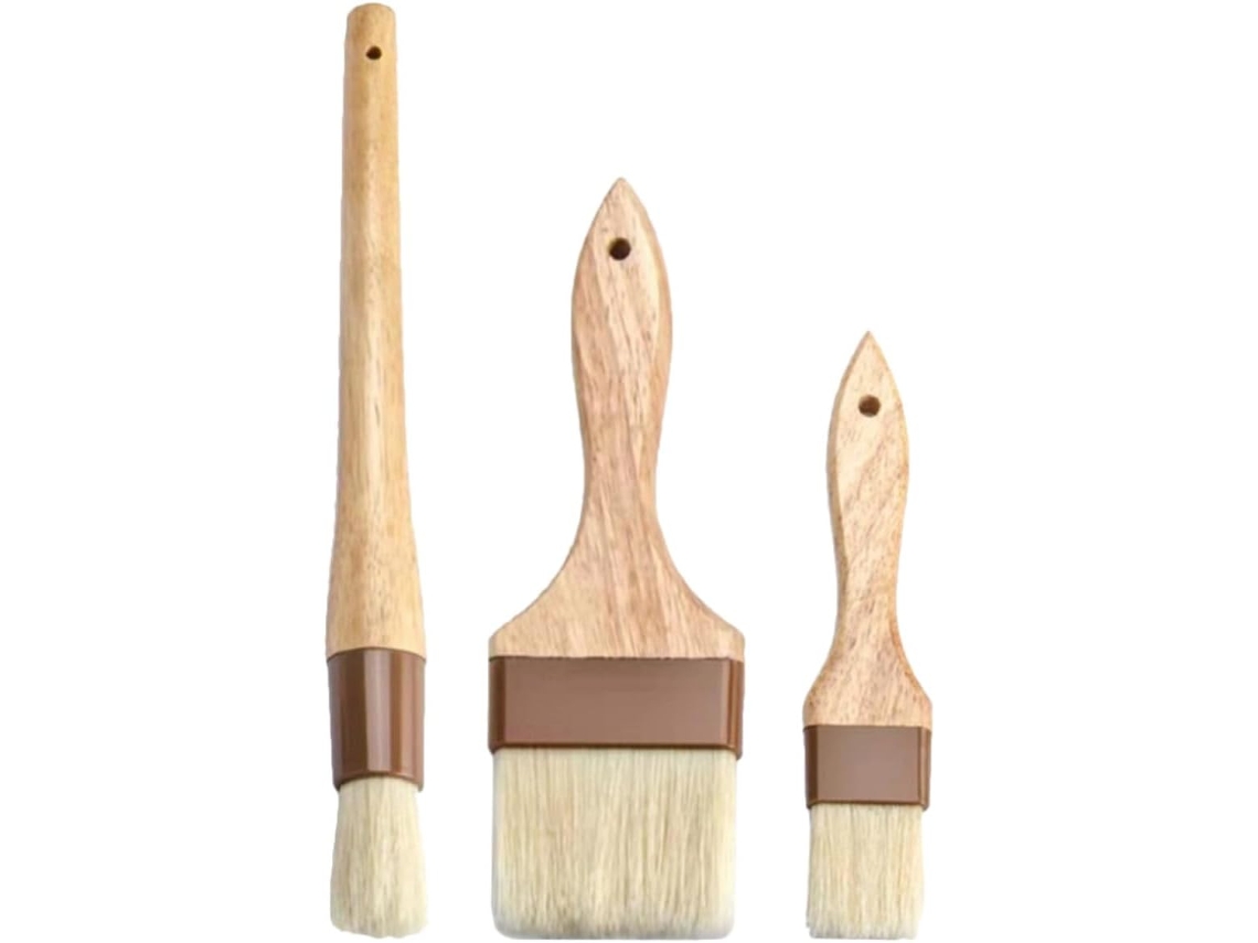 Conjunto De 3 Pincéis De Confeitaria Redondos De Madeira Com Cerdas