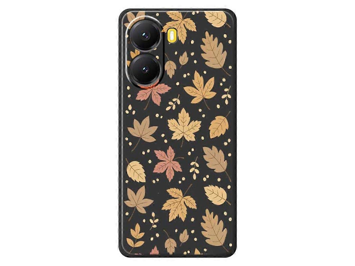 Capa Traseira De Tpu Com Borda Reta E Estampa De Folhas Para Xiaomi Redmi Turbo 4 5g / Poco X7 Pro 5g Da Tkdaddy, Preta