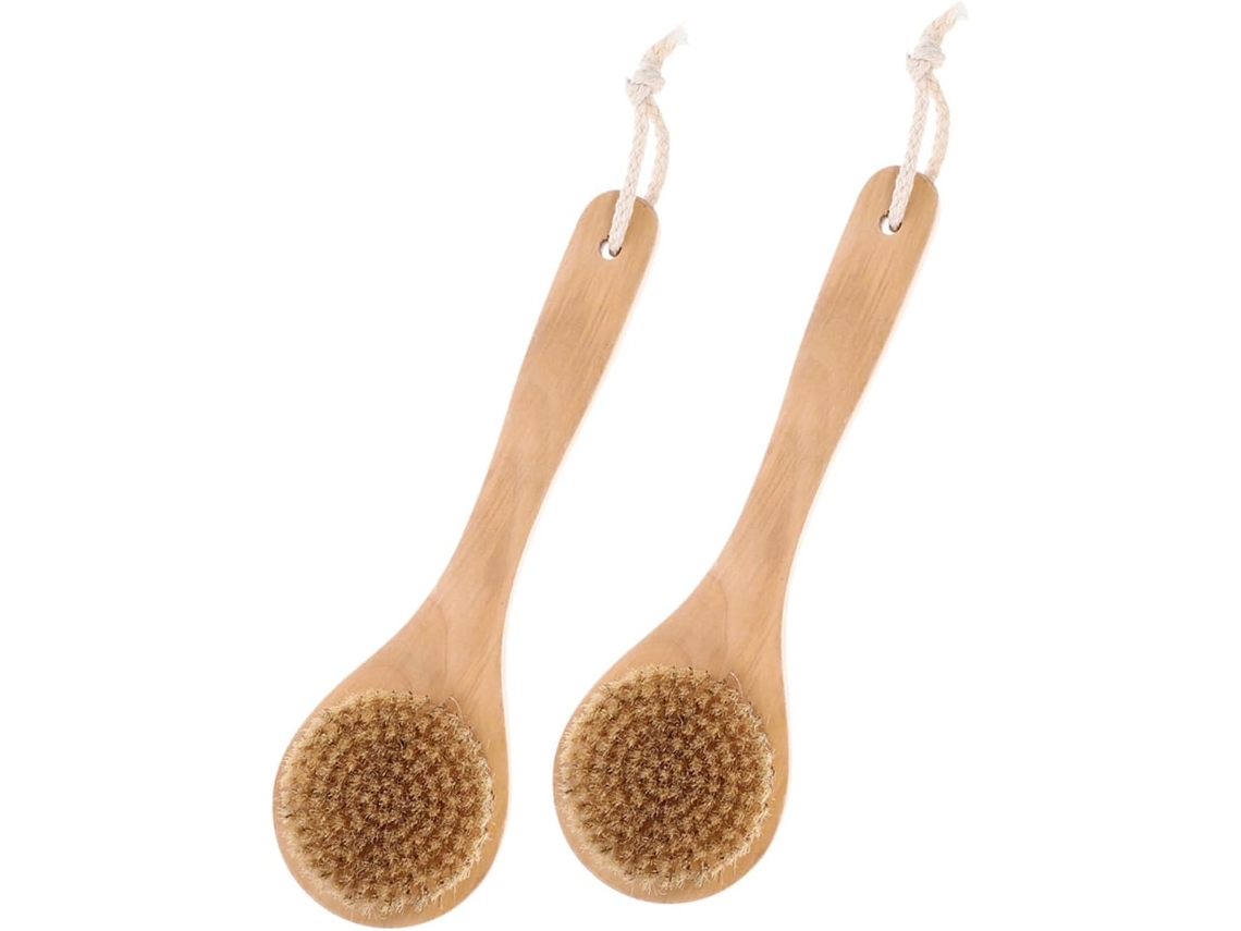 Conjunto De 2 Escovas Esfoliantes Corporais Aboofan Com Cabos Bambu, Para Uso Seco E Molhado, Limpeza, Remoção De