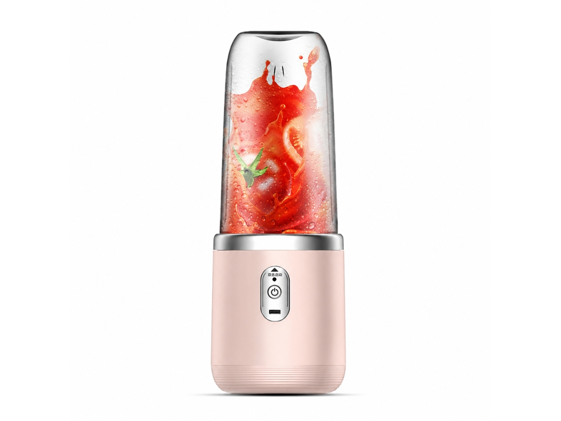 Liquidificador Portátil Recarregável Rosa, Copo Individual, 6 Lâminas Em Aço Inoxidável