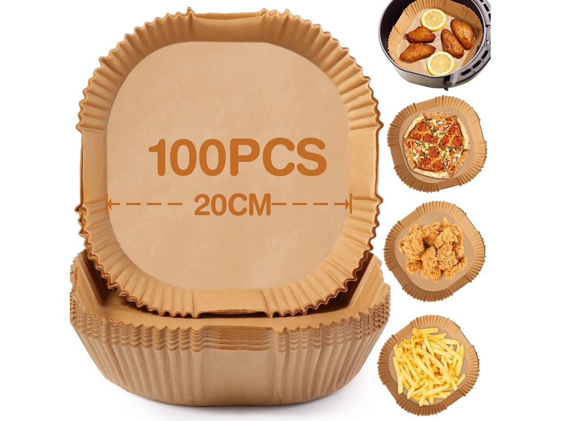 Papel De Horno Para Airfryer - 100 Piezas - 20-24 Cm - Cuadrado - Papel De Horno Antiadherente - Sin Bpa - Apto Para Airfryer Xl Y Xxl