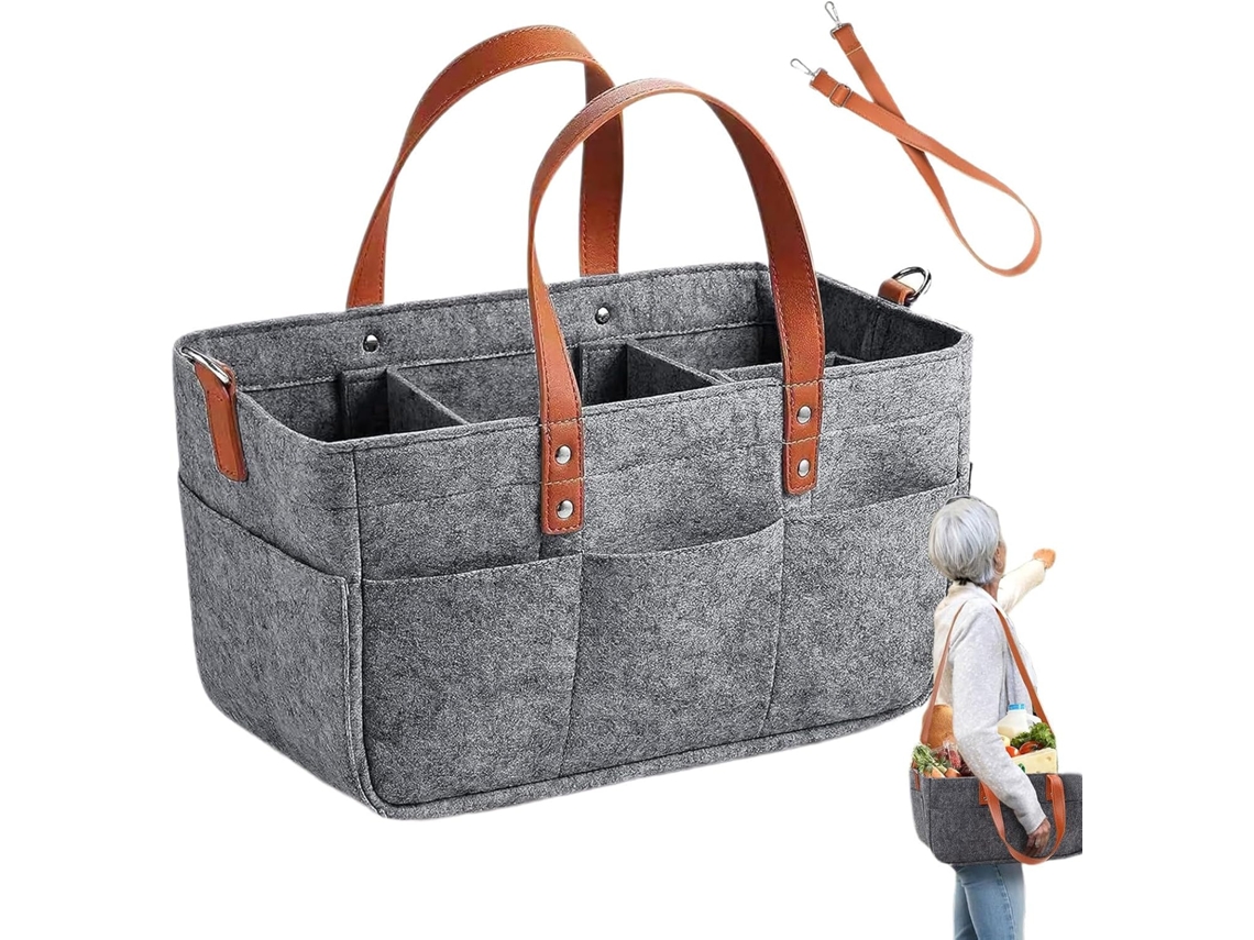 Cesta De Compras Grande E Portátil Em Feltro Com Alças.