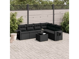 Vidaxl 7 Pcs Conjunto De Sofás P/ Jardim C/ Almofadões Vime Pe Preto