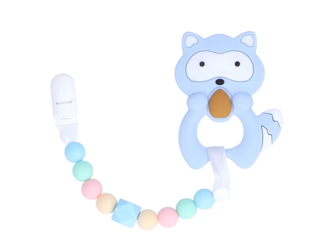 Primerox brinquedo de Dentição para Bebê Silicone de Alimentação Anel com Corrente Desenho Animado Azul