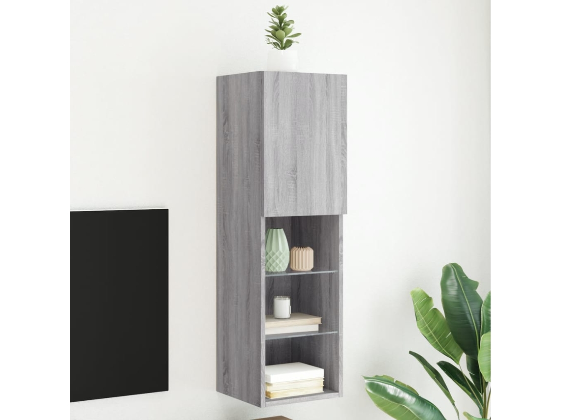Vidaxl Móvel De Tv Com Luzes Led 30,5x30x102 Cm Cinzento Sonoma