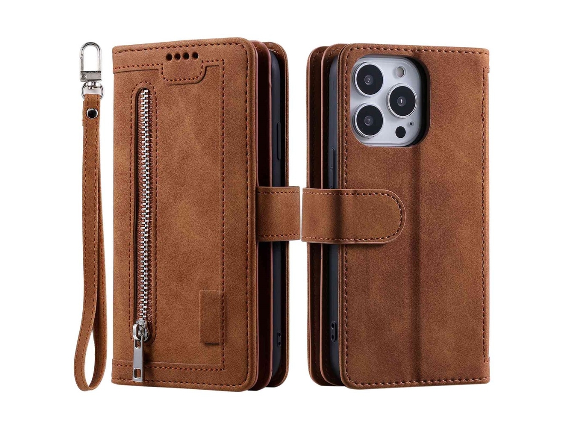 Capa Quedas Para Iphone 15 Pro Anti-choque Com Porta-cartões Castanho