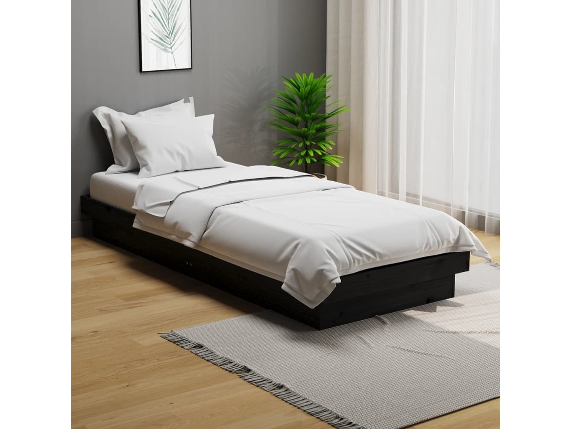 Vidaxl Estrutura Cama Pequena Solteiro 75x190 Cm Madeira Maciça Preto