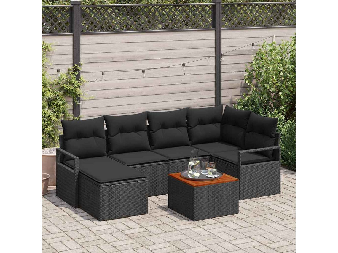 Vidaxl Conjunto De Sofá De Jardim 7 Unid. Preto Vime Pe