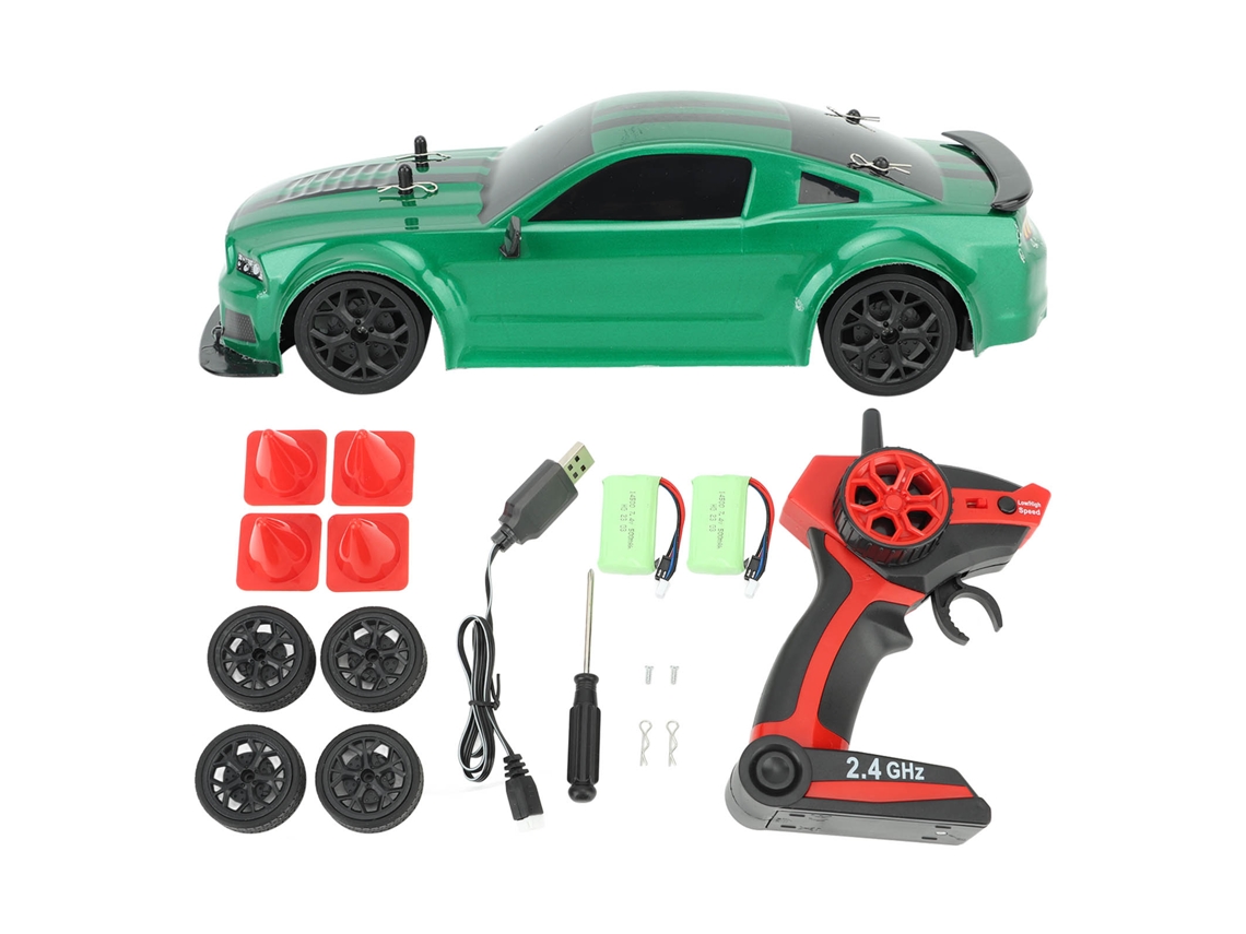 Carro De Drift Rc Verde 1:14 20km/h Controle Remoto 500mah Bateria Dupla Para Crianças Adultos