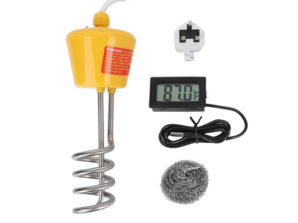 Aquecedor elétrico de imersão flutuante de 2 m com testador de temperatura, amarelo, 220-250 V, Reino Unido