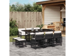 Conjunto 11 Peças Jantar P/ Jardim C/ Almofadões Vime Pe Preto Dkd Home Decor