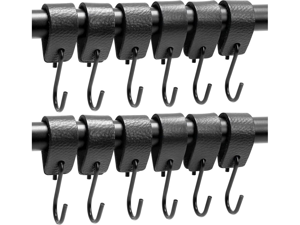Ganchos Em Forma De S, Conjunto De 12 Peças Com Presilhas De Couro, Ganchos Para Casacos, Ganchos Para Cortinas