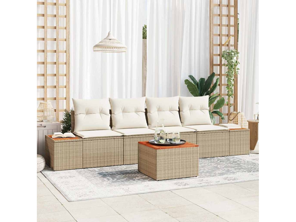 Vidaxl Conjunto De Sofá De Jardim 5 Unid. Bege Rattan Sintético