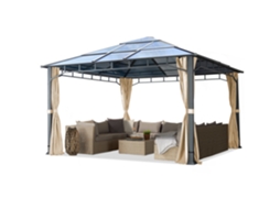 Gazebo De Jardim 4x4 M Em Alumínio, Teto Em Policarbonato Com Aprox. 8 Mm, 4 Cortinas Champanhe Toolport