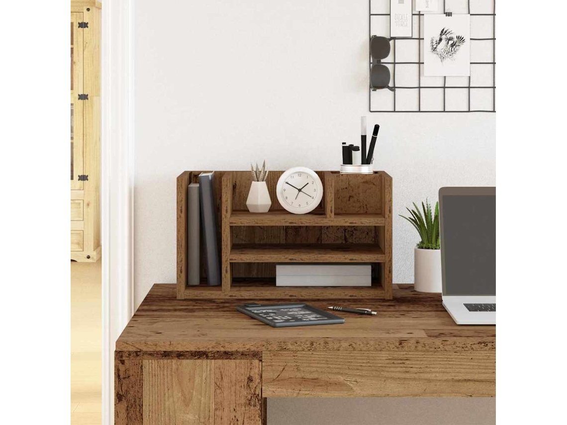 Vidaxl Organizador De Mesa Madeira Antiga 44,5 X 24 X 25 Cm