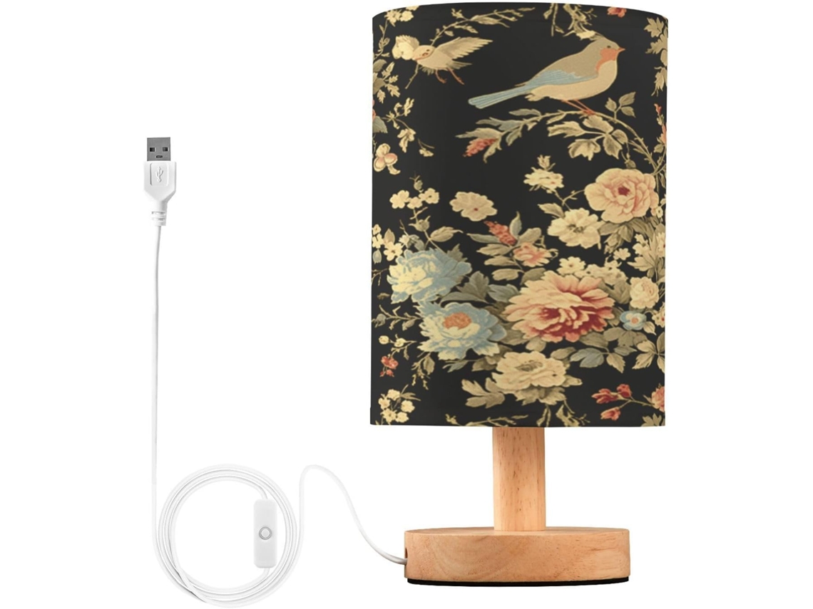 Abajur De Cabeceira Vintage Com Motivo Floral E Pássaros Para Quarto, Abajur De Cabeceira Led, Luminária De Leitura Com