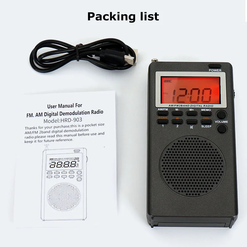Rádio Fm/am Portátil Alto falante Embutido Tela Hd Retroiluminada Despertador Temporizador MDUG (preto)