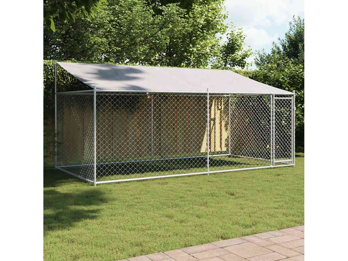 Vidaxl Jaula Para Cão Com Telhado/porta 4x2x2 M Aço Galvanizado Cinza
