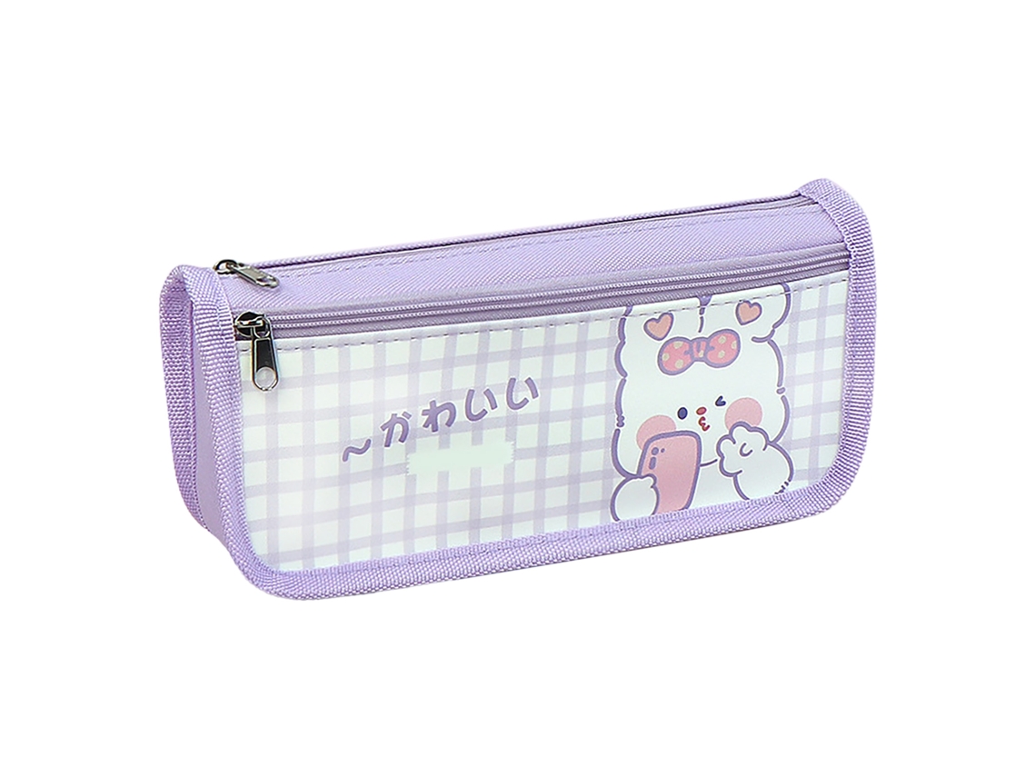 Estuche De Lápices De Lona Con Diseño De Cuadrícula Bonito, Gran Capacidad, Bolsa Escolar Para Estudiantes Morado