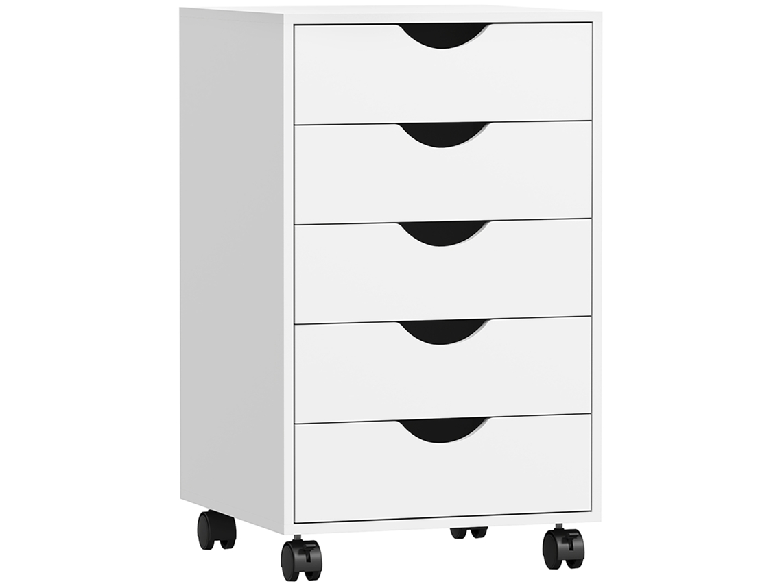 Bloco de Gavetas com Rodas Bloco de Gavetas para Escritório com 5 Gavetas 40x40x67 Cm Branco Ge