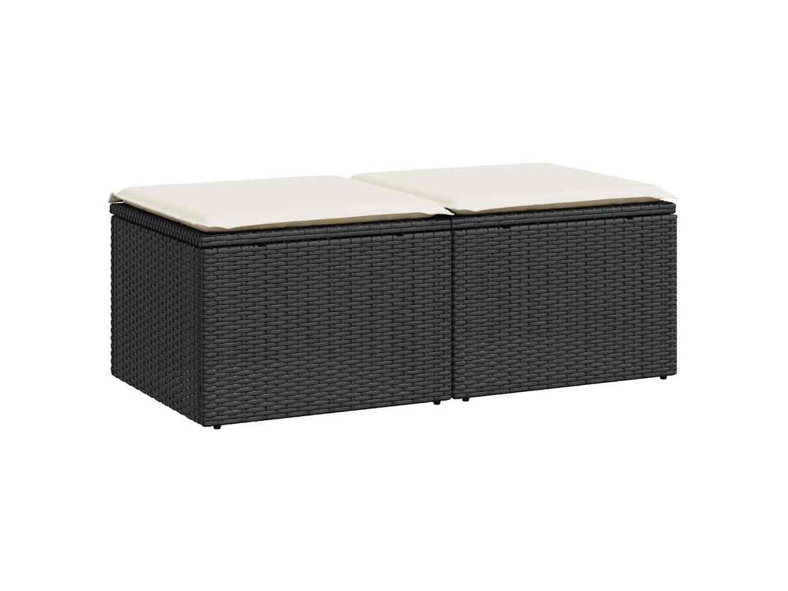 Conjunto de 2 Sofás Jardim com Almofadões Vime Pe/acácia Preto MAISON EXCLUSIVE