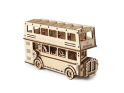 Kit De Modelo Em Madeira 3d, Representando Um Ônibus De Dois Andares Com Movimento Mecânico. 349 Peças. 28x9x17 Cm.
