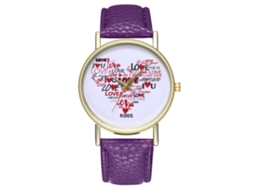 Reloj De Cuarzo Con Correa De Cuero Pu Moda Dial Redondo Para Parejas (morado)